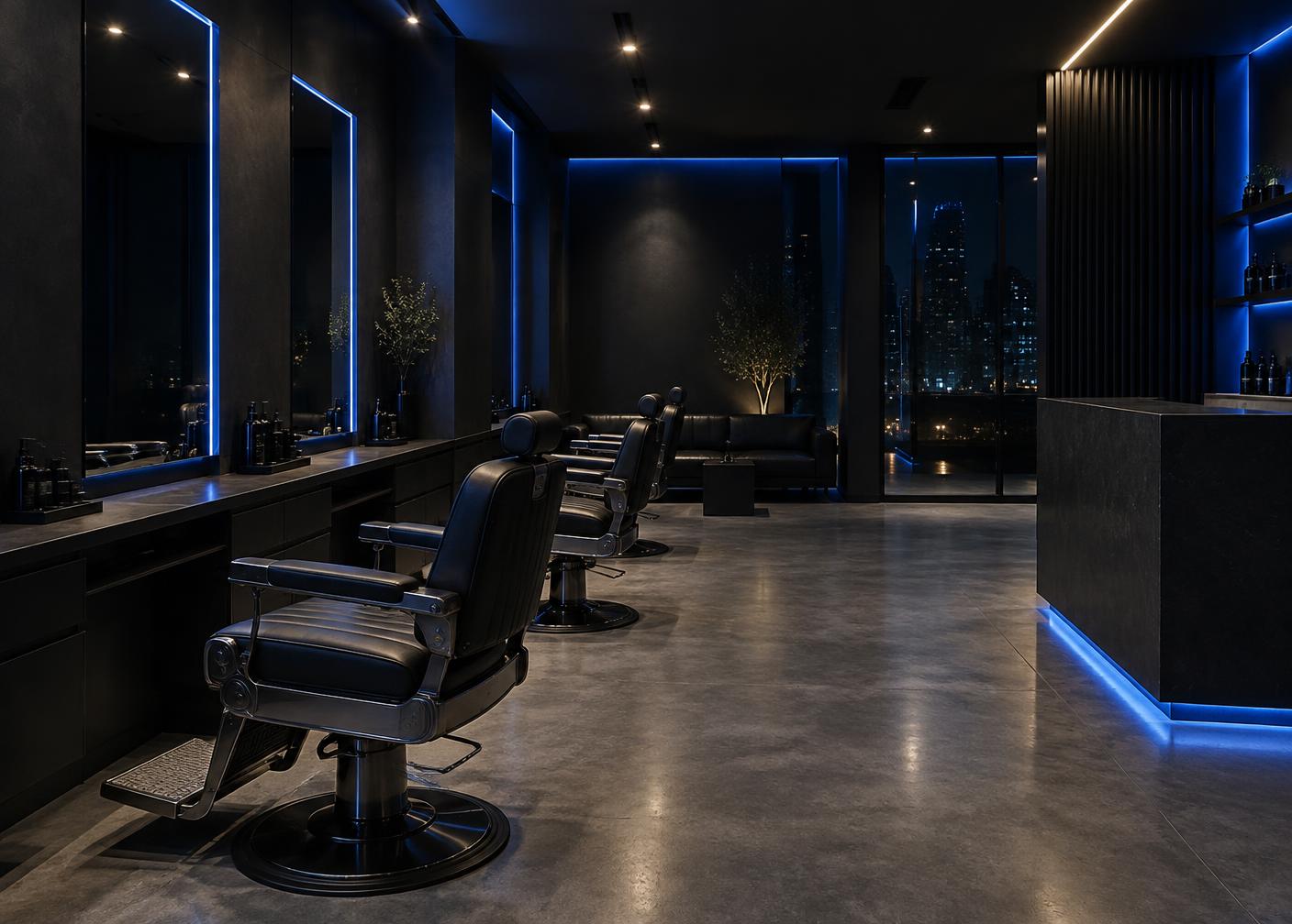 Ambiente moderno e minimalista da Barbearia Hype em Curitiba